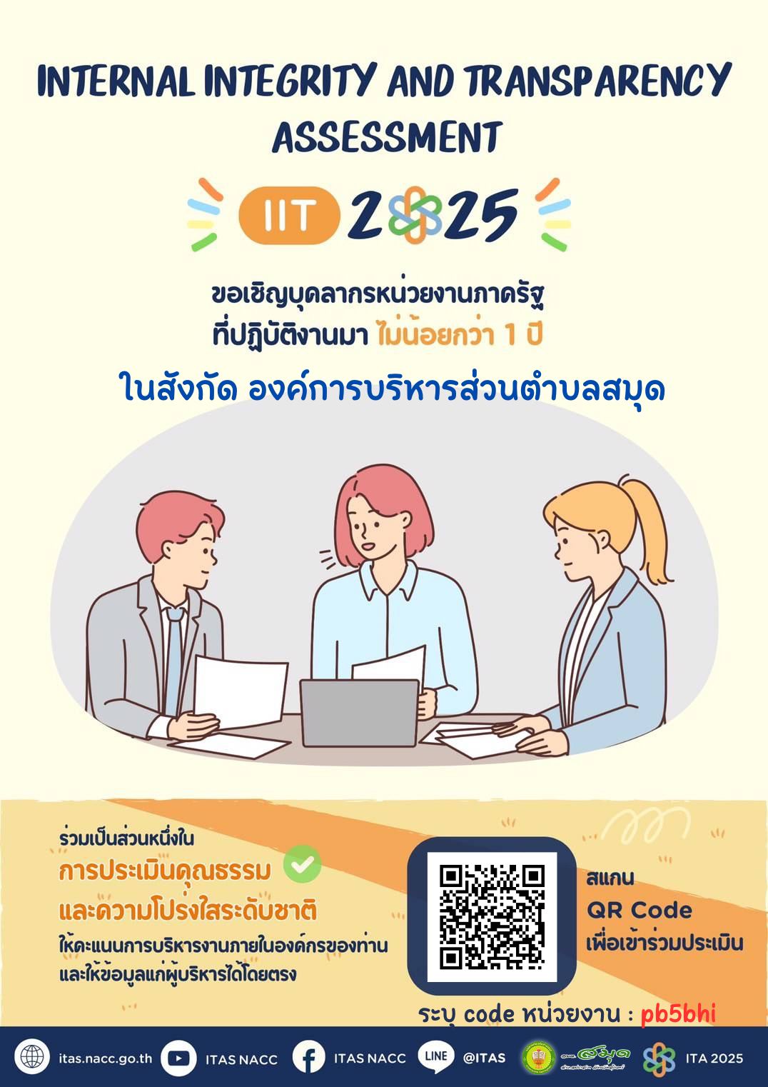 ประชาสัมพันธ์ตอบแบบวัดการรับรู้ของผู้มีส่วนได้ส่วนเสียภายใน (Internal Integrity and  Transparency Assessment: IIT) ในการประเมินคุณธรรมและความโปร่งใสในการดำเนินงานขององค์การบริหารส่วนตำบลสมุด ประจำปีงบประมาณ พ.ศ. 2568